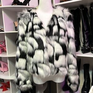 SHEIN two tone open front faux fur coat